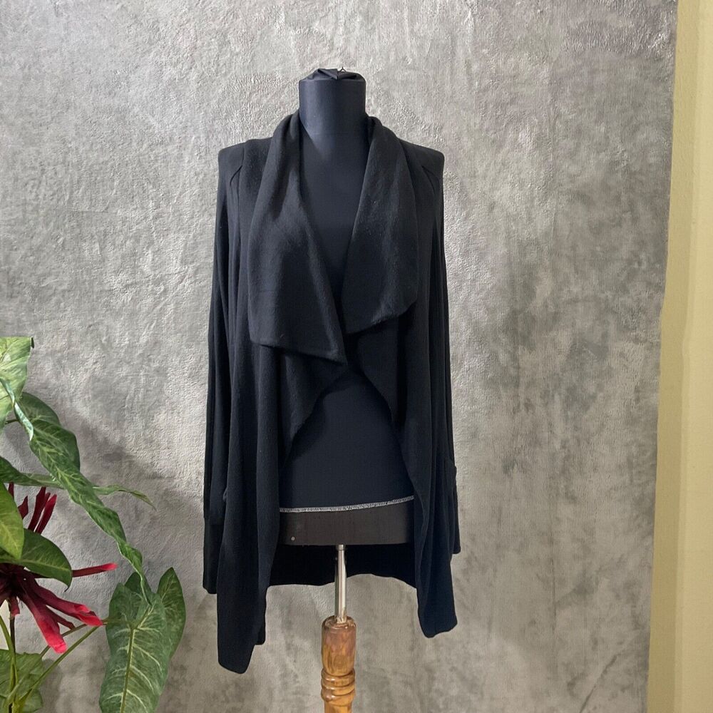 Athleta Studio Wrap Waterfall Open Front Cardigan women’s XXS black magnetic